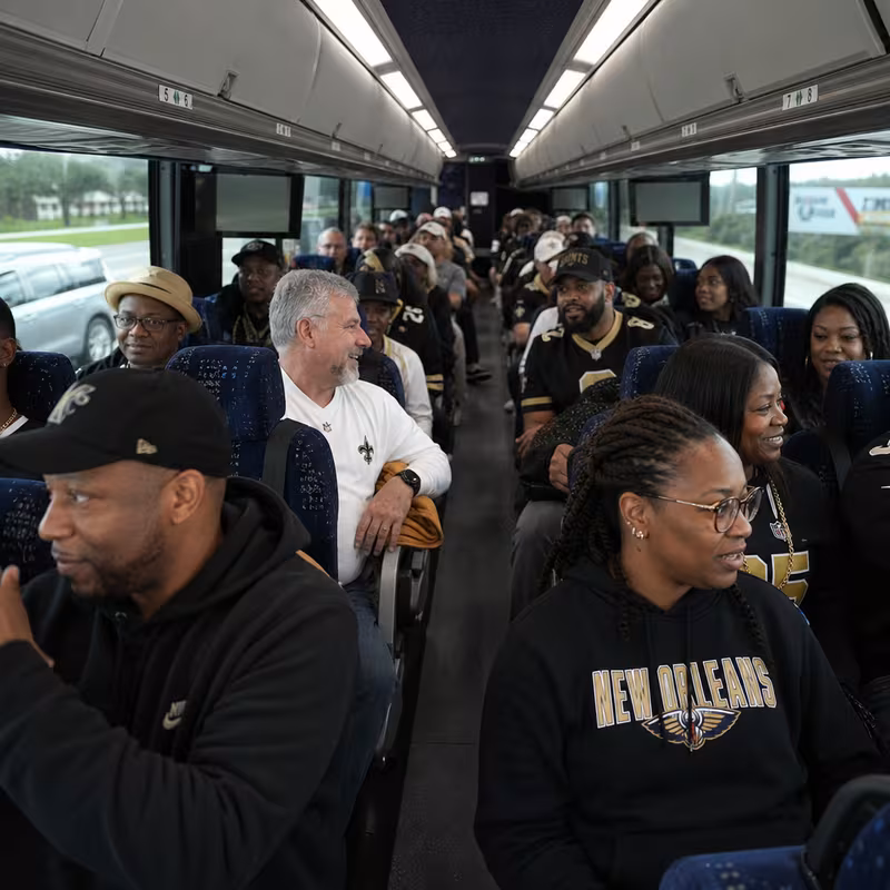 Passenger seating aboard a New Orleans party bus rental
