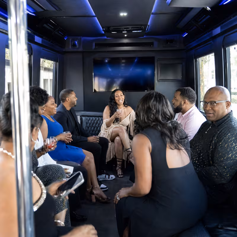 Black Mercedes Sprinter van staged for an New Orleans Private Event Transportation group