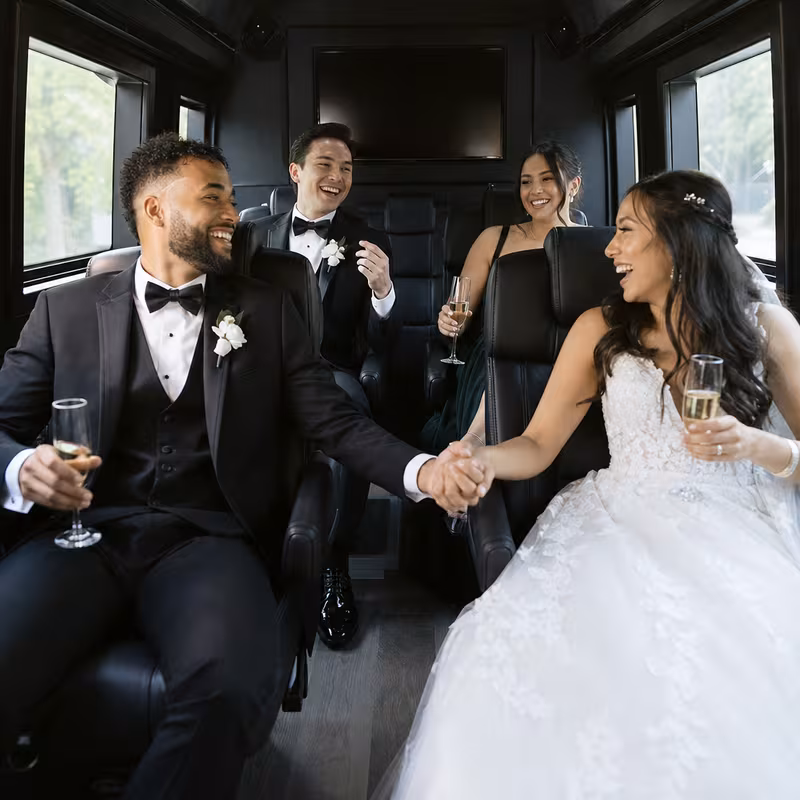 Black Mercedes Sprinter van staged for an New Orleans Wedding Transportation group