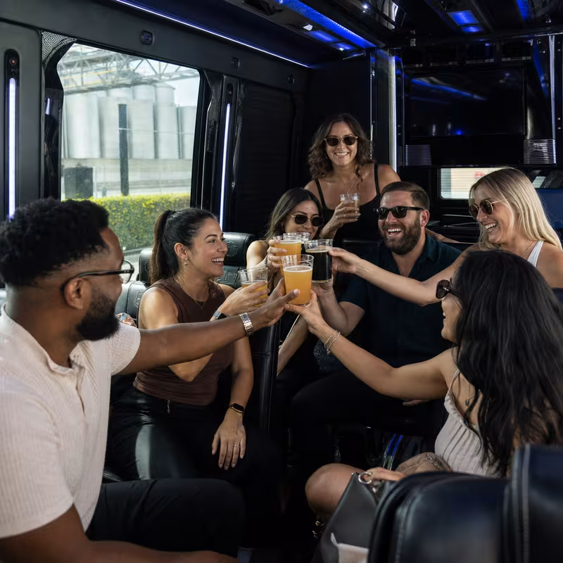 Black Mercedes Sprinter van staged for an New Orleans Winery & Brewery Tour Transportation group